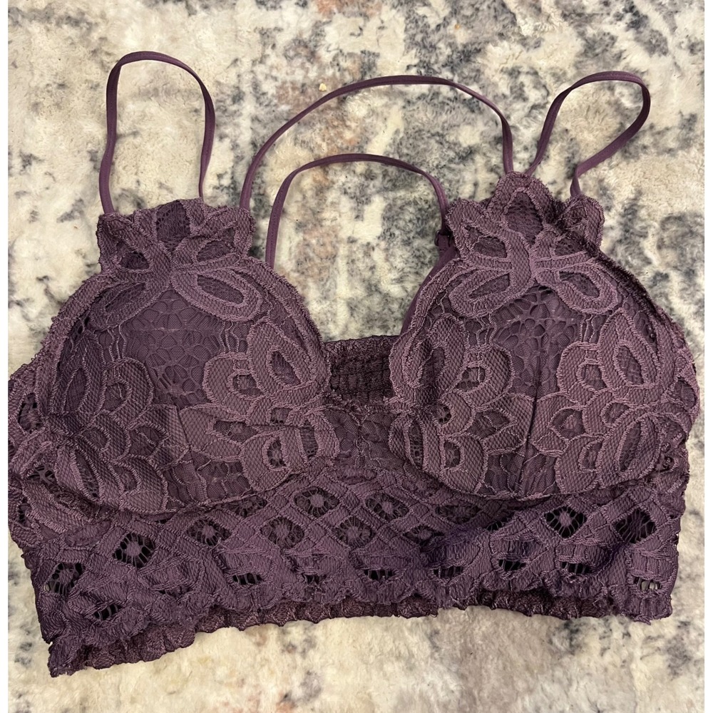 Free People Adella Bralette Purple Lace Boho Smocked Back Strappy stretch large